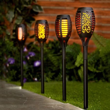 Set 2x Lampa solara tip torta cu efect flacara 51 cm