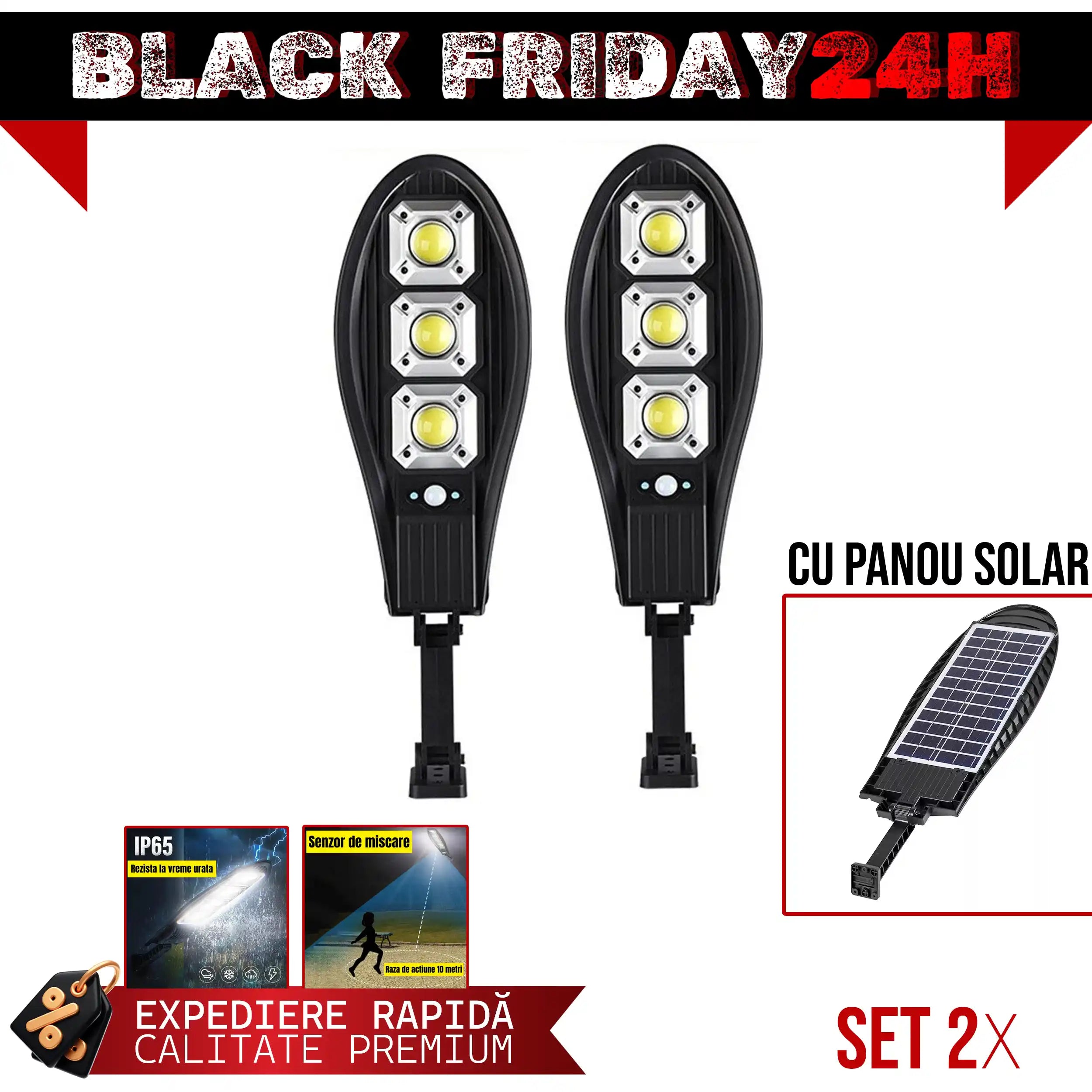 SET 2 x Lampa Stradala cu 90 LED-uri, Incarcare Solara