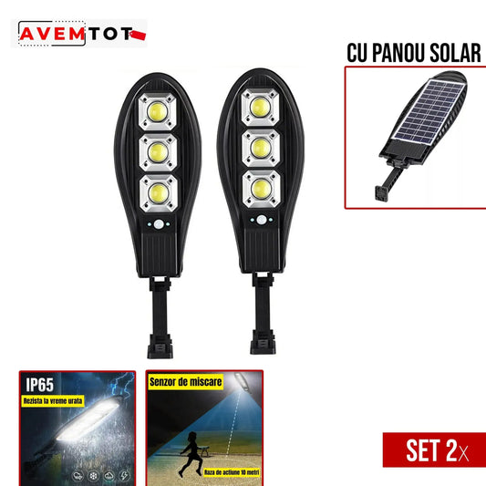 SET 2 x Lampa Stradala cu 90 LED-uri, Incarcare Solara - Jubo.ro