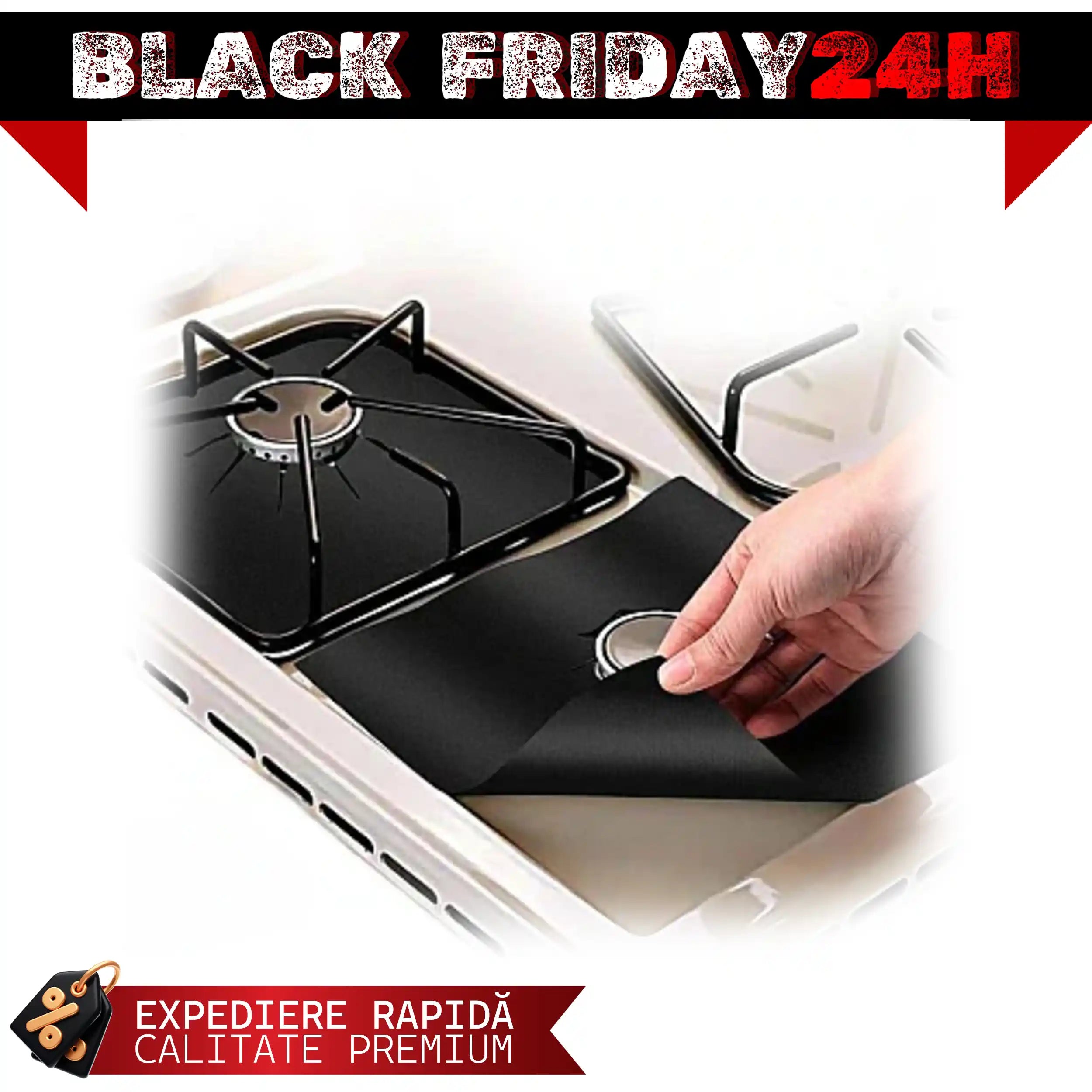 Set 16 Folii TEFLON NEGRU Detasabile pentru Aragaz din Teflon Lavabila Reutilizabila Negru