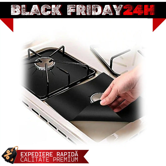 Set 16 Folii TEFLON NEGRU Detasabile pentru Aragaz din Teflon Lavabila Reutilizabila Negru