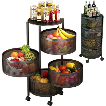 Raft bucatarie mobil cu 4 sertare rotative, organizator legume, organizator bucatarie
