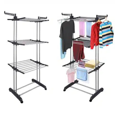 Uscator Vertical pentru Rufe Haine Mobil si Pliabil cu Suport Umerase, Inaltime 175 cm, Gri