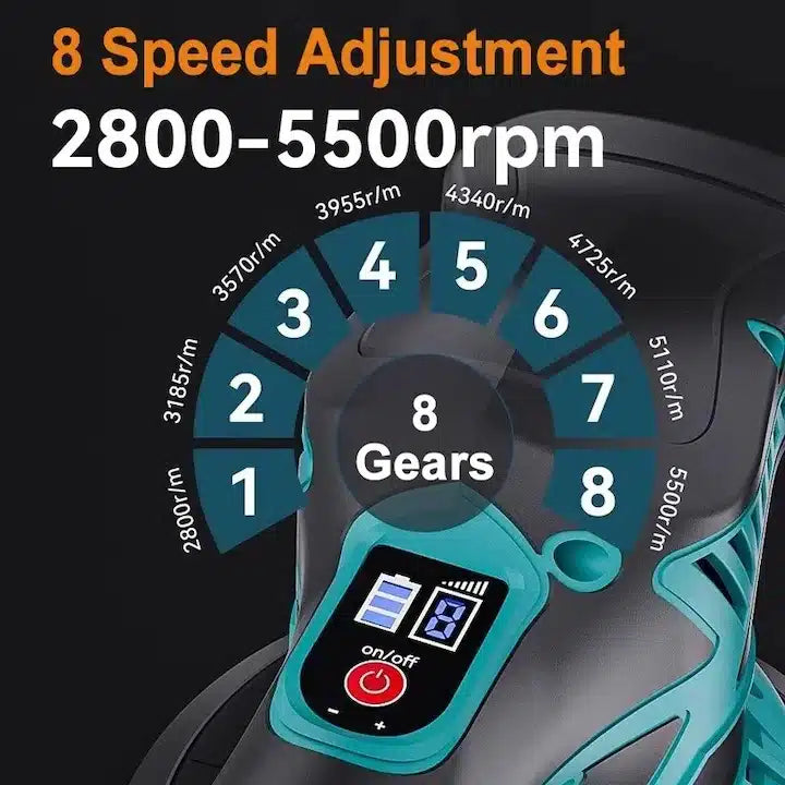 Masina de polisat auto cu accesorii, Portabil, 12V 1500mAh, 5500 Rpm, 8 Viteze, Albastru