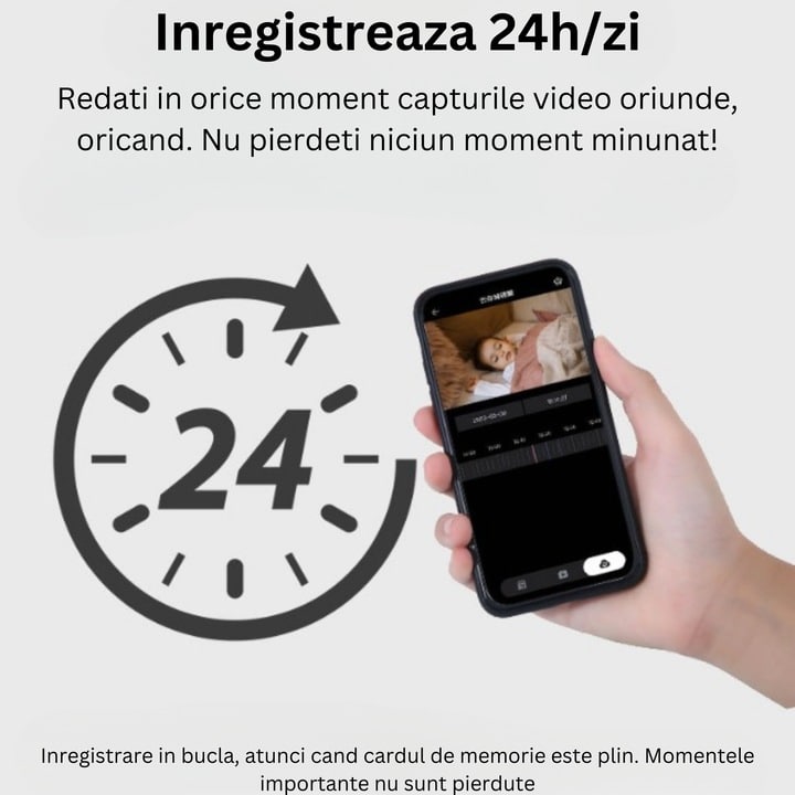 Camera video AI 360°, bidirectionala, monitorizare bebelusi sau varstnici, cu senzor detectare plans si miscare, infrarosu pentru vizionare nocturna, apel de la distanta, conectare WI-FI, control prin aplicatie, inregistrare 24h