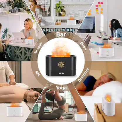 Umidificator de camera HUMID2, efect de flacara, difuzor ultrasonic aromaterapie, 190ml, alb si negru