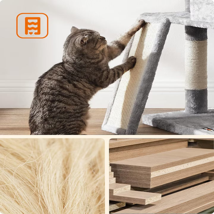 Ansamblu joaca pisici 115cm, 2 culcusuri, copac cu sisal zgariere, Gri deschis, 50x35cm