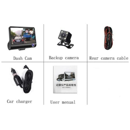 Camera de bord auto DVR Full HD cu 3 obiective fata, spate, interior