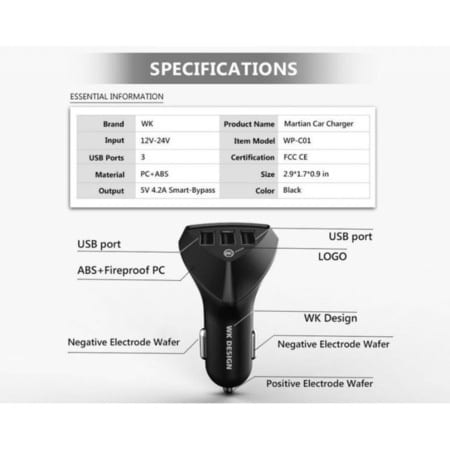 Incarcator auto 5v 4.2 A, 3 mufe USB
