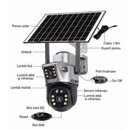 Camera Solar Wifi, Baterie 12 Mii, GRI
