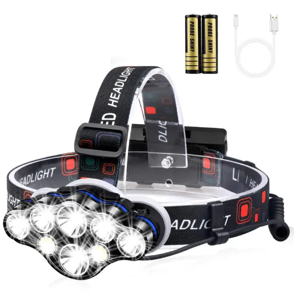 Lanterna de cap Premium, cu 8 LED-uri, Impermeabil ,13000 Lm, Lumina Alb/Rosie, Ideala Pentru Camping Ciclism Pescuit Alergat