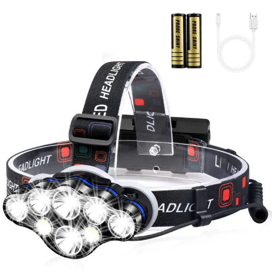 Lanterna de cap Premium, cu 8 LED-uri, Impermeabil ,13000 Lm, Lumina Alb/Rosie, Ideala Pentru Camping Ciclism Pescuit Alergat
