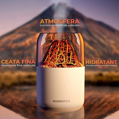 Umidificator Portabil cu Design Flacără – 280ml, Silențios, Ceață Rece, Ideal pentru Cameră Mică, Birou sau Călătorii