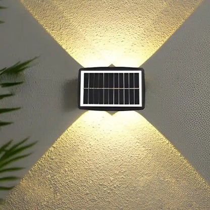 Lampa solara LED bidirectionala dreptunghiulara pentru perete Flippy, 20.5×10 cm, 6 LED-uri, 5.5V, ABS, 500mAh, rezistent la apa IP65, alb cald