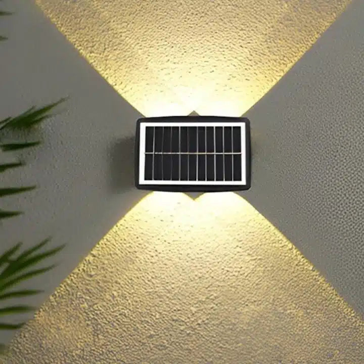 Lampa solara LED bidirectionala dreptunghiulara pentru perete Flippy, 20.5×10 cm, 6 LED-uri, 5.5V, ABS, 500mAh, rezistent la apa IP65, alb cald