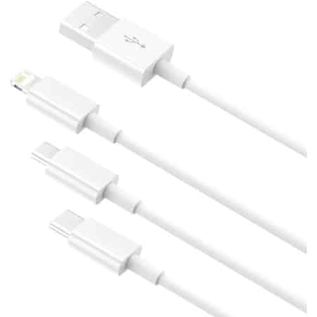 USB cable 3 in 1 JRH SX – 21, USB-micro USB/USB-C/iphone compatible, 3A, 1.2 m, white