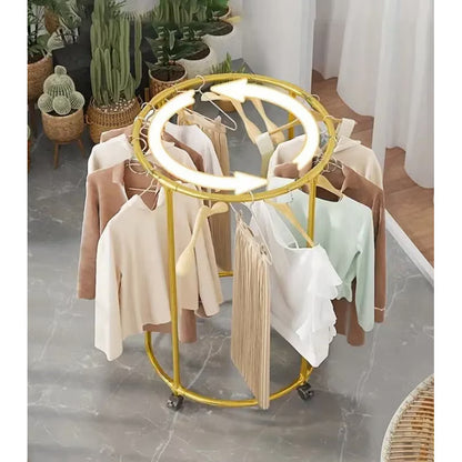 Suport Auriu cu Roti, Metalic Rotativ pentru Haine,40 Kg 135x75