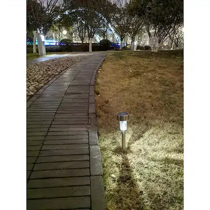 Pachet 10 lampi solare LED de exterior pentru gradina jrh, dispersor lucios, 0.06W, 1 lm, 200 mAh, Inox, 36 cm