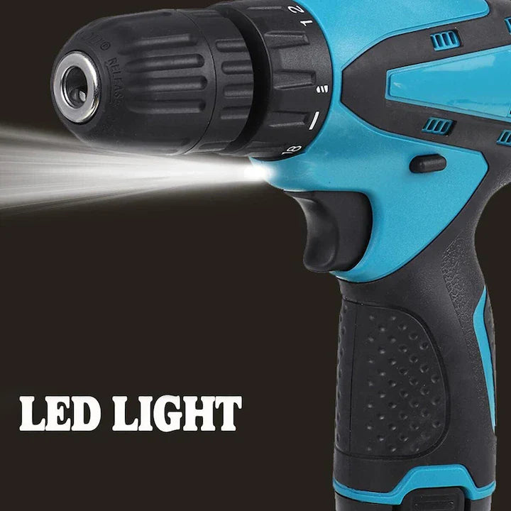 Trusa cu surubelnita electrica fara fir, cu 2 acumulatori, 48V, cu 24 de accesorii incluse, 2 viteze, albastru