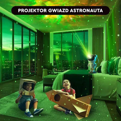 Proiector Laser Astronaut cu Joc de Lumini Aurora Boreala si Stele, Reglare 360, Timer, Setare Luminozitate, Telecomanda