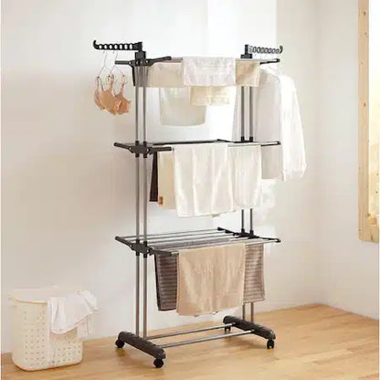 Uscator Vertical pentru Rufe Haine Mobil si Pliabil cu Suport Umerase, Inaltime 175 cm, Gri