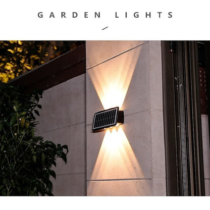 Lampa solara LED bidirectionala dreptunghiulara pentru perete Flippy, 20.5×10 cm, 6 LED-uri, 5.5V, ABS, 500mAh, rezistent la apa IP65, alb cald