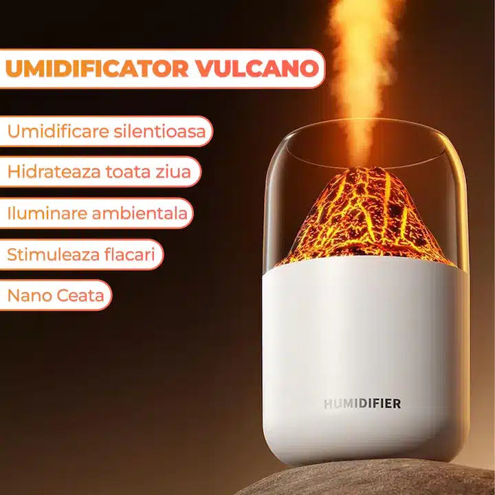 Umidificator Portabil cu Design Flacără – 280ml, Silențios, Ceață Rece, Ideal pentru Cameră Mică, Birou sau Călătorii