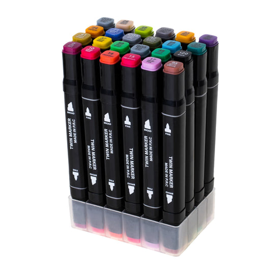 Set 24 Markere cu 2 Capete, Geanta Depozitare, Multicolore