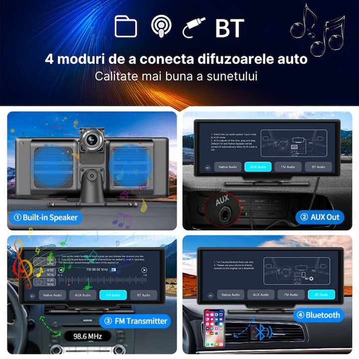 Navigație Auto Universală  10.26″ Touchscreen, Wireless CarPlay/Android Auto, Cameră 4K