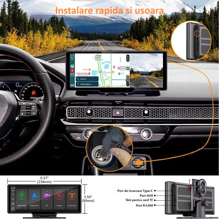 Navigație Auto Universală  10.26″ Touchscreen, Wireless CarPlay/Android Auto, Cameră 4K