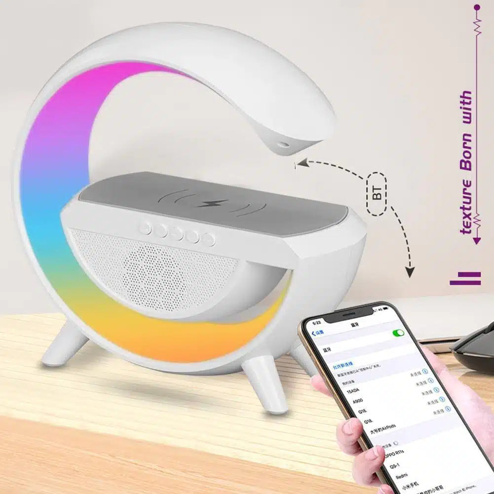 Boxa Multifunctionala G 3 in 1 JRH, Lampa LED RGB Smart, Boxa Bluetooth, Incarcator Telefon Wireless, Lumina RGB, Alb