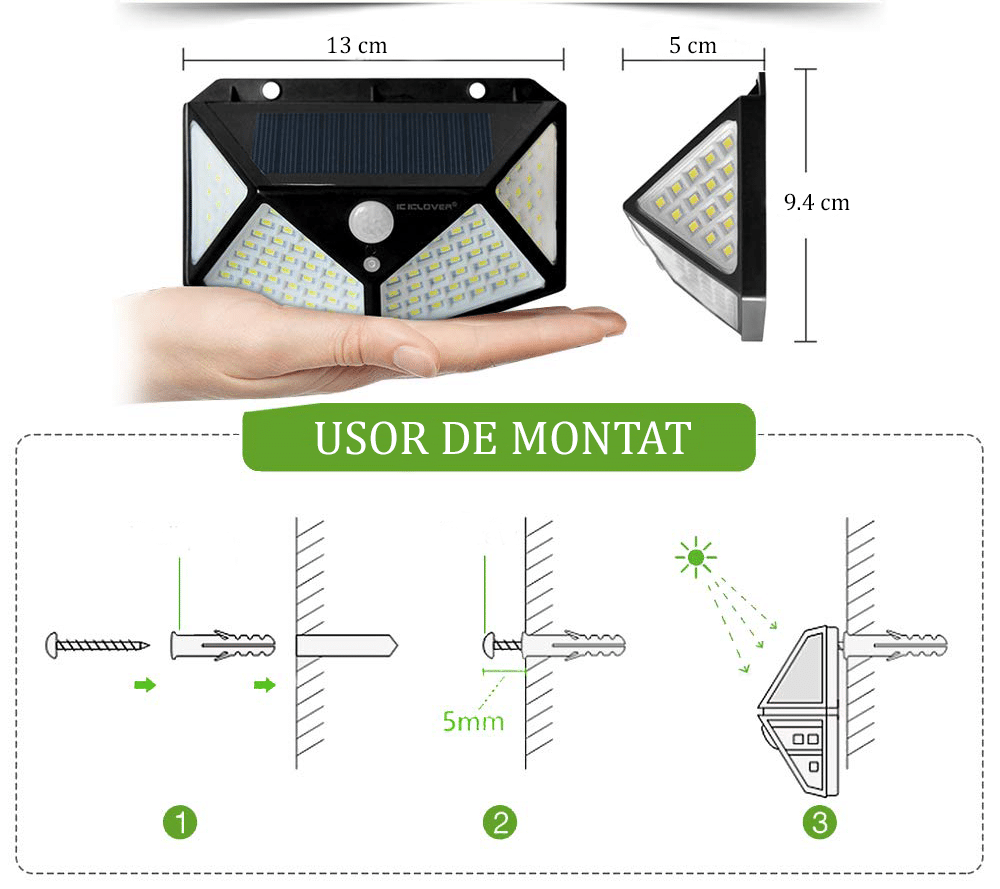 Oferta Set 4 Lampi solare 100LED, senzor de miscare