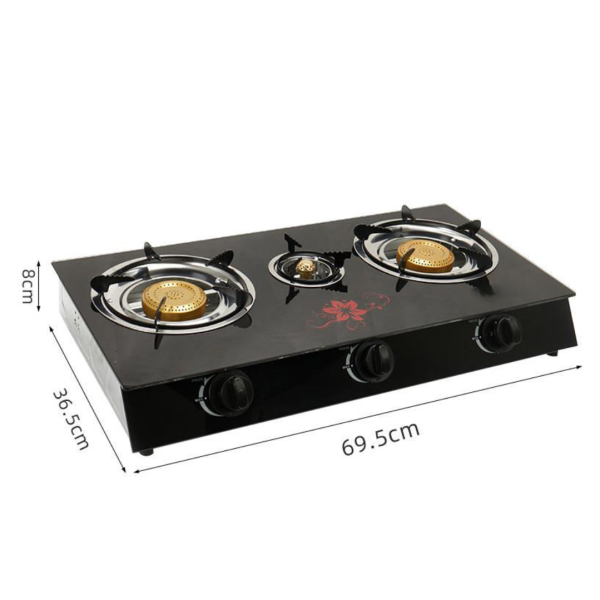 Plită pe gaz cu 3 ochiuri, design din sticlă, compatibilă cu butelie