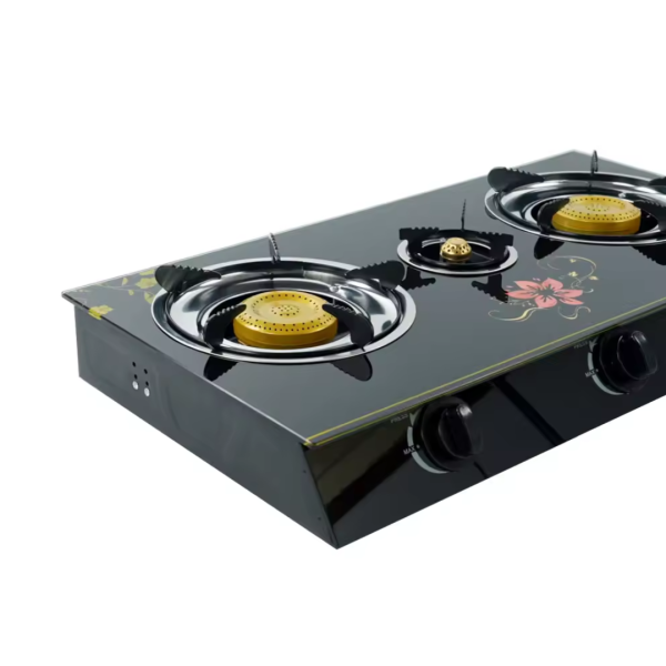 Plită pe gaz cu 3 ochiuri, design din sticlă, compatibilă cu butelie