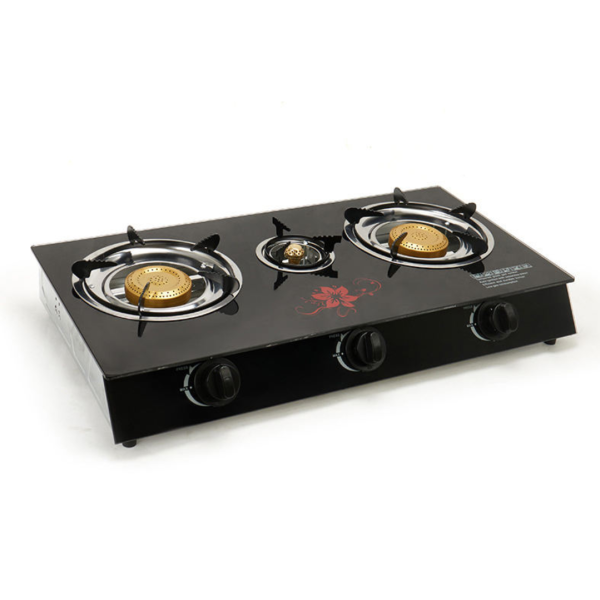 Plită pe gaz cu 3 ochiuri, design din sticlă, compatibilă cu butelie