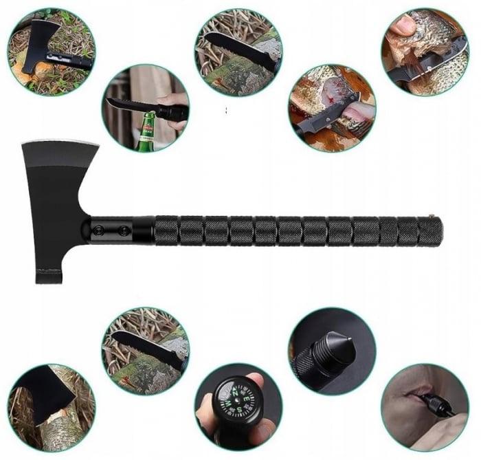 Topor multifunctional, design demontabil, cap din otel carbon