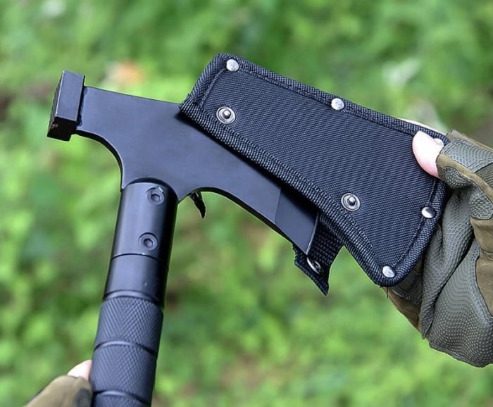 Topor multifunctional, design demontabil, cap din otel carbon