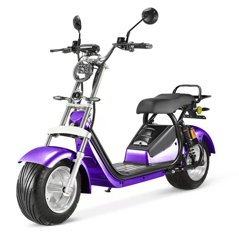 Scuter Electric Harley 1500W, pentru 2 persoane, Suspensie fata spate, cu baterie detasabila 20 AH, Furca Dubla, Far led cu indicator baterie, Telecomanda, Alarma, Albastru