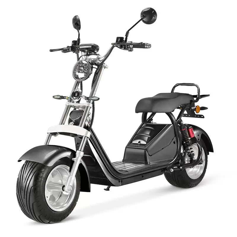 Scuter Electric Harley 1500W, pentru 2 persoane, Suspensie fata spate, cu baterie detasabila 20 AH, Furca Dubla, Far led cu indicator baterie, Telecomanda, Alarma, Albastru