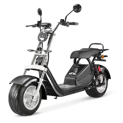 Scuter Electric Harley 1500W, pentru 2 persoane, Suspensie fata spate, cu baterie detasabila 20 AH, Furca Dubla, Far led cu indicator baterie, Telecomanda, Alarma, Albastru