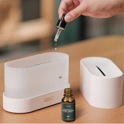 Umidificator de camera HUMID2, efect de flacara, difuzor ultrasonic aromaterapie, 190ml, alb si negru